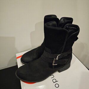 Blondo Tula Waterproof Black Multi Leather Suede Moto Biker Boot SZ 8 M US